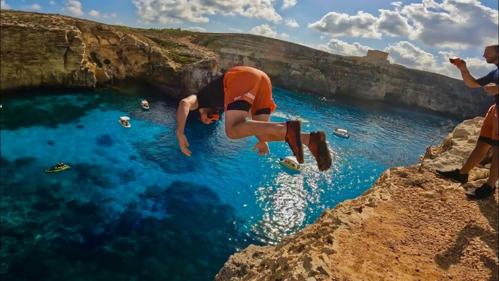 Thrilling cliff diving at Blue Lagoon Malta