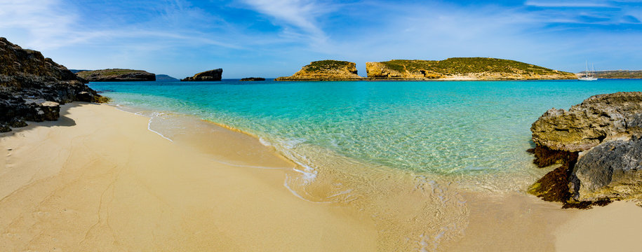 Crystal-clear turquoise waters of the Blue Lagoon in Malta