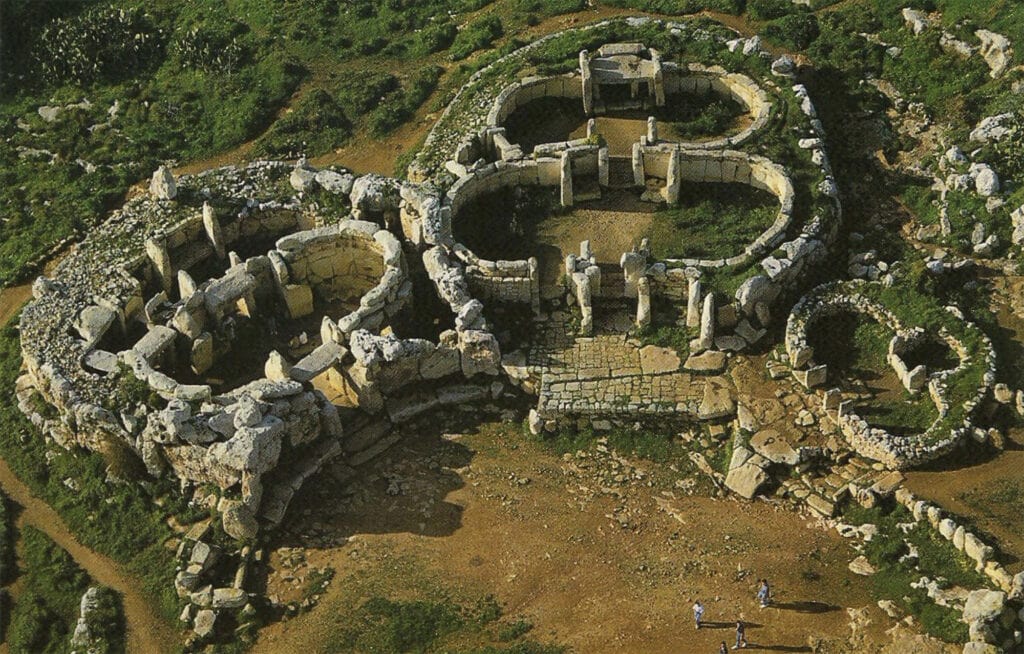 Ancient Ġgantija Temples in Gozo, Malta, featuring massive limestone megaliths