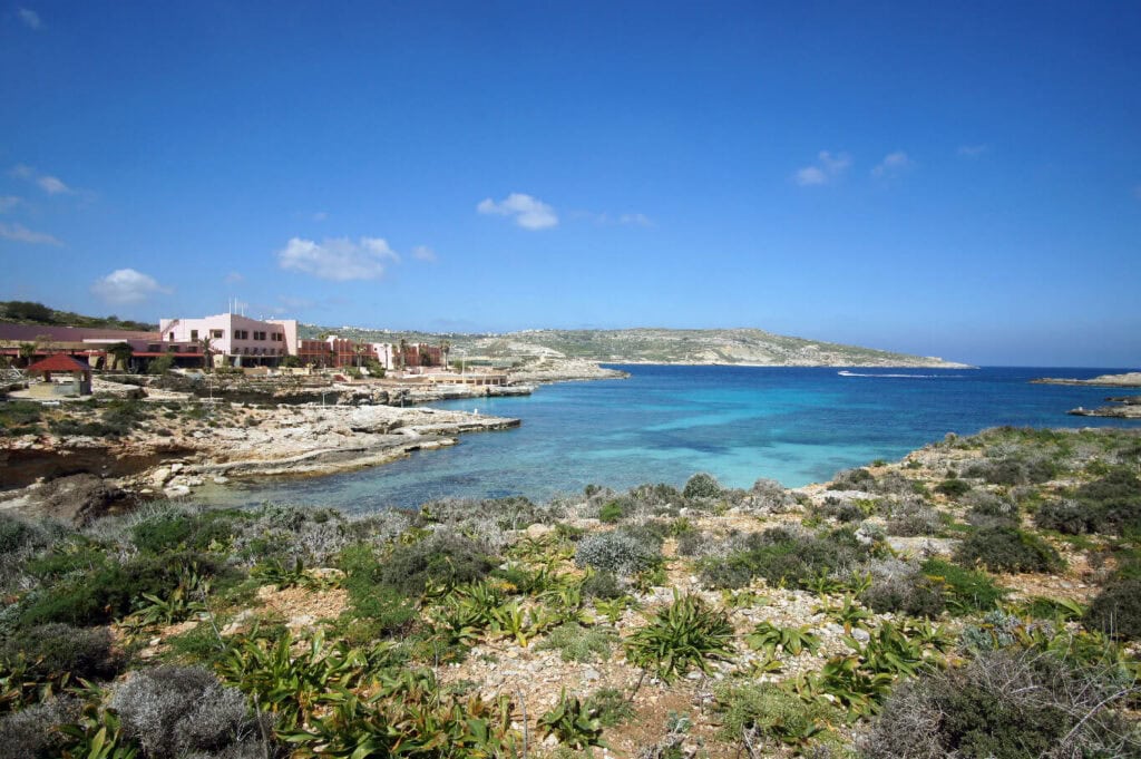 Scenic view of San Niklaw Bay, Comino, Malta