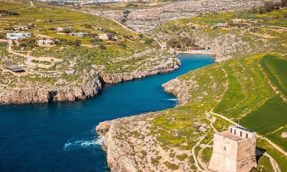 Gozo’s beautiful Mgarr ix-Xini Bay from the air!.Pic by @sandrozahra .#gozo #gozoisland #visitgo